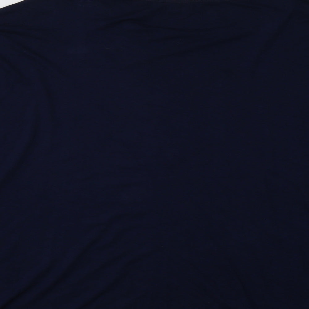 Brand and care label for cotton cub women’s blue pullover sweatshirt, size L