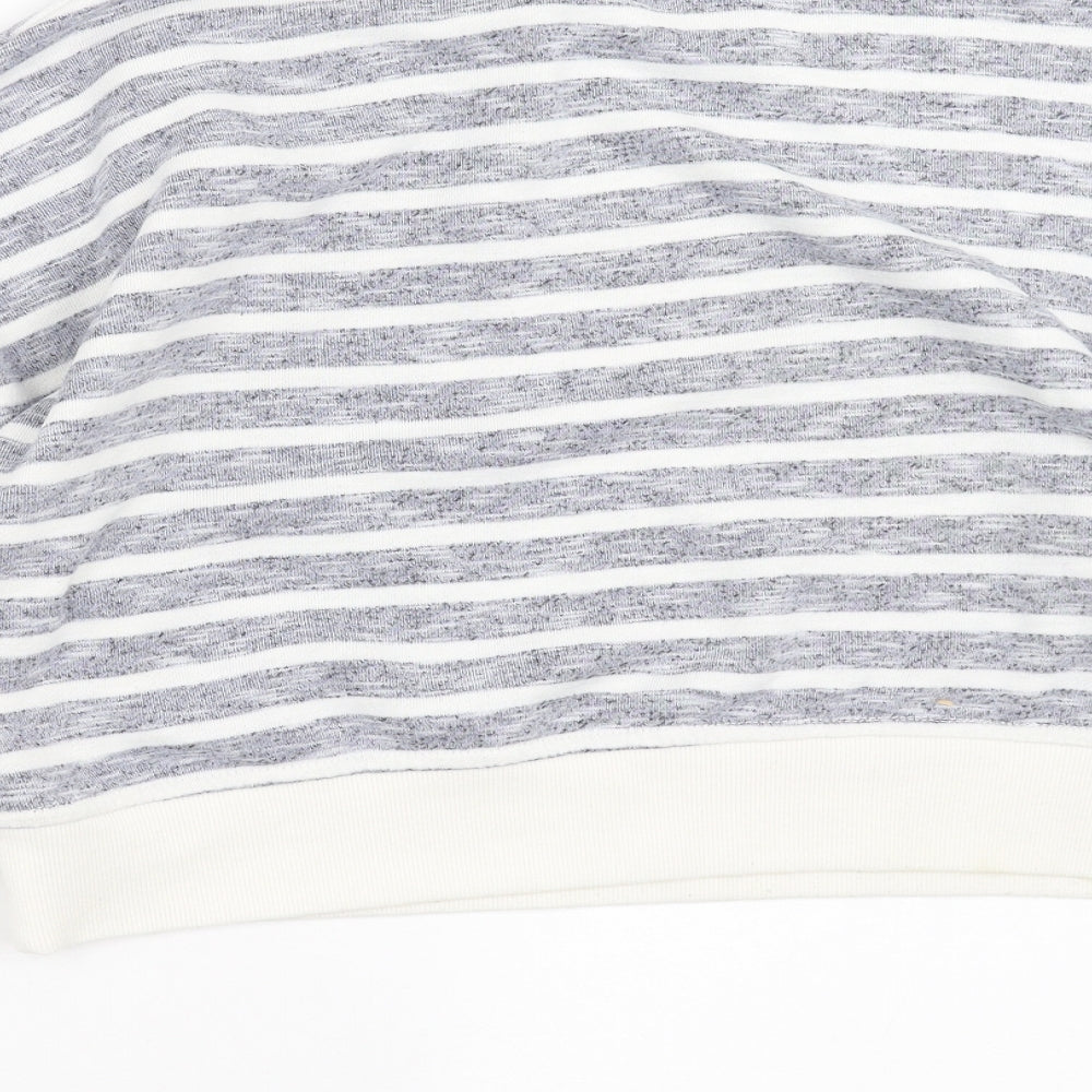 Brand and care label for Primark women’s blue striped pullover sweatshirt, size XS