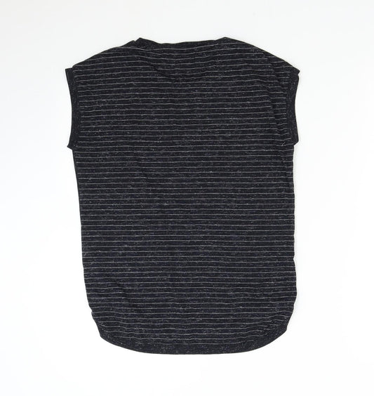 Papaya Womens Black Striped Basic T-Shirt Size 8