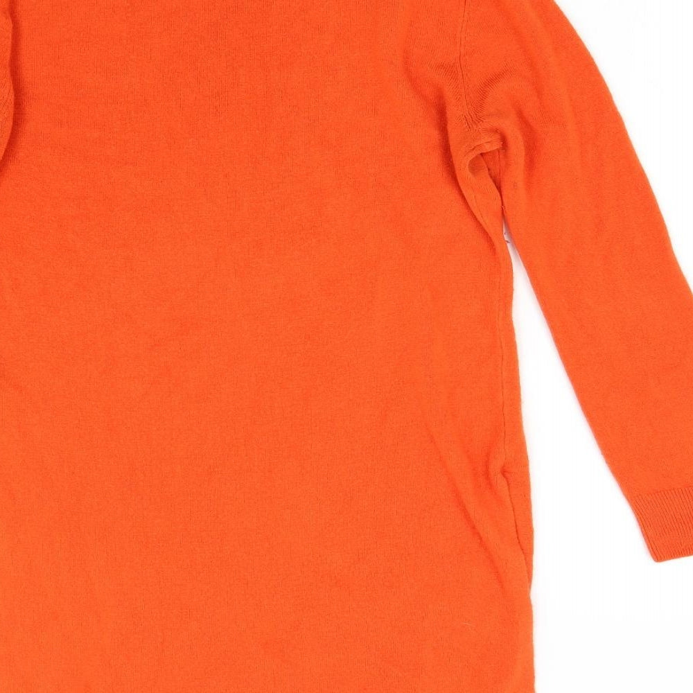 Brand and care label for South women’s orange knit jumper dress, size UK 12