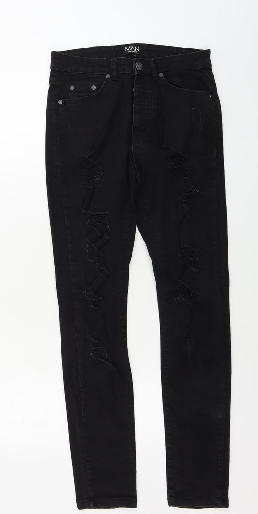 Additional front view of Boohoo women’s black skinny jeans, size UK 32, in, 27-inch leg