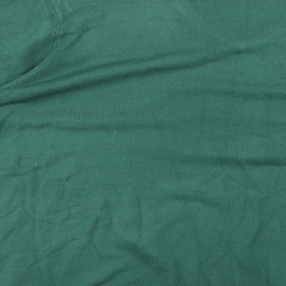Brand and care label for Marks & Spencer men’s green jumper, size XL