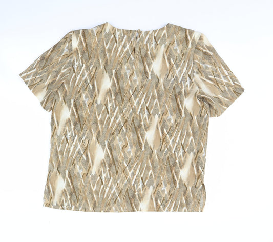 Bonmarché Womens Beige Geometric Basic Blouse Size 16 - Shoulder Pads