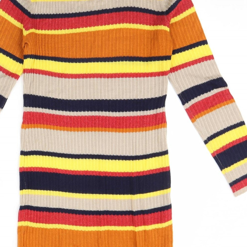 Brand and care label for Glamorous women’s multicoloured striped jumper, size XS