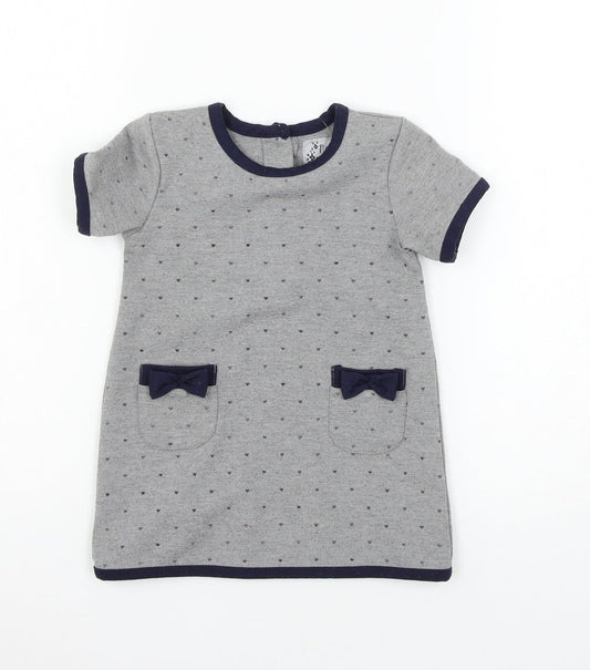 Young Dimension Girls Grey Polka Dot Jersey T-Shirt Dress Size 12-18 Months