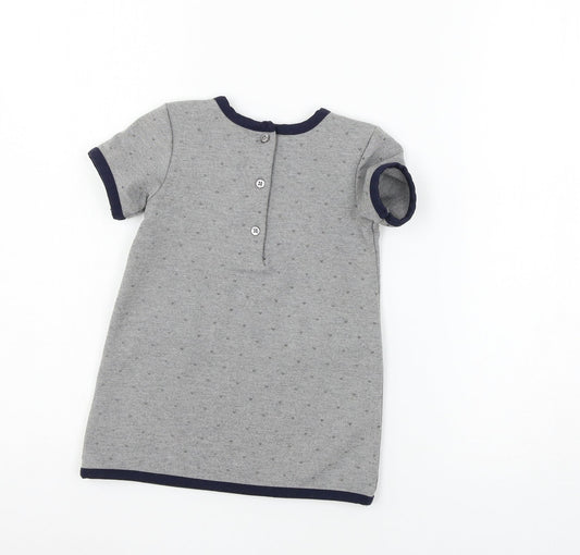 Young Dimension Girls Grey Polka Dot Jersey T-Shirt Dress Size 12-18 Months