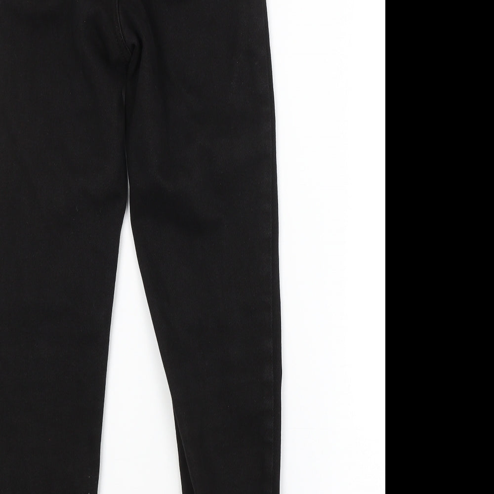 Brand and care label for New Look women’s black skinny jeans, size UK 8, 24-inch leg