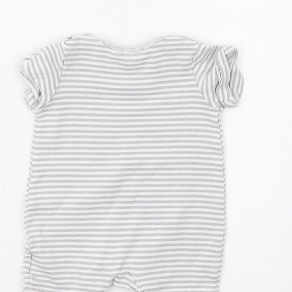Brand and care label for Mothercare Baby Grey Striped Romper One-Piece, size 0-3, Months - Apple