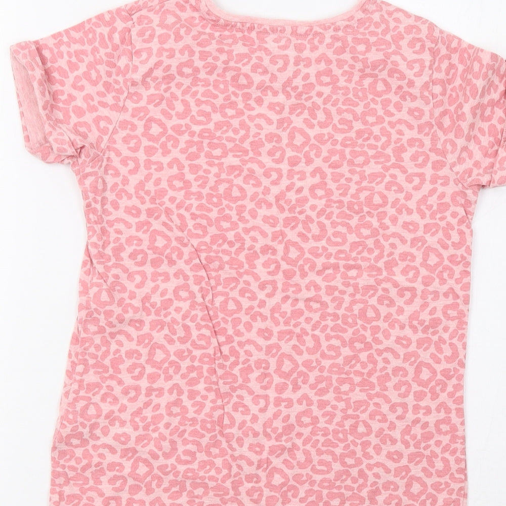 Brand and care label for YD girls’ pink animal print basic polo, size 10-11, years