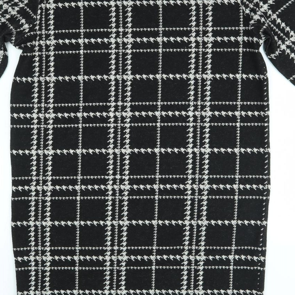 Brand and care label for Next women’s black plaid jumper dress, size UK 10