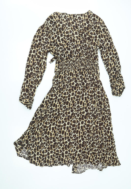 NEXT Womens Gold Animal Print A-Line Size 10