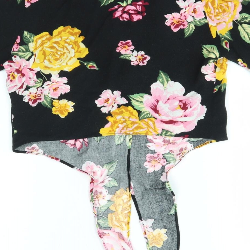 Miss Selfridge Womens Black Floral Basic Button-Up Size 8
