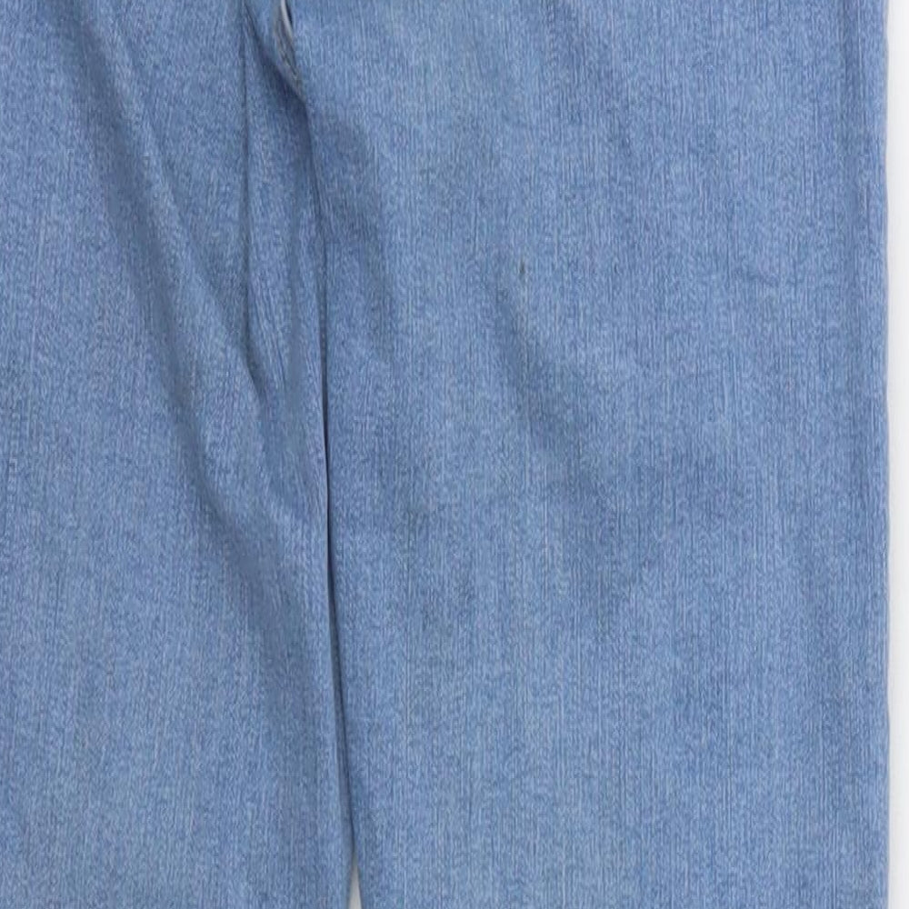 Brand and care label for Topshop women’s beige straight jeans, size UK 25, in, 25-inch leg