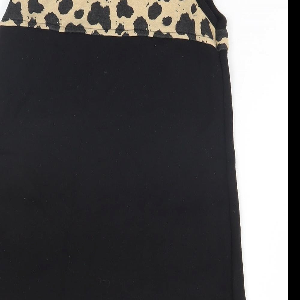 Brand and care label for Preworn girls’ black animal print a-line