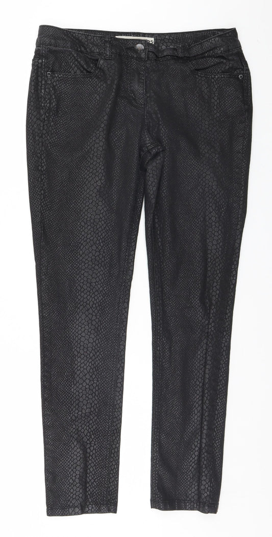 Additional front view of South women’s black animal print straight jeans, size UK 12, 24-inch leg