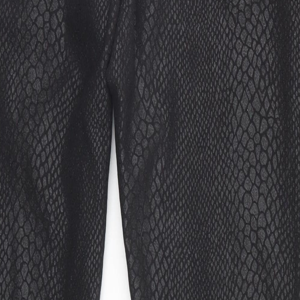 Brand and care label for South women’s black animal print straight jeans, size UK 12, 24-inch leg