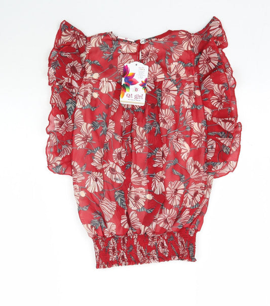 Qt girl Girls Red Floral Basic Blouse One Size