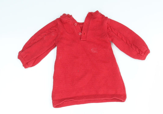 F&F Girls Red Jumper Dress Size 0-3 Months