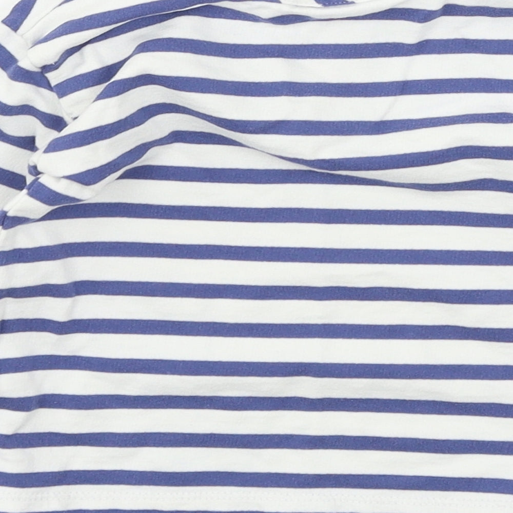 Brand and care label for Bopster & Mimi boys’ blue striped jersey basic t-shirt, size 2, years