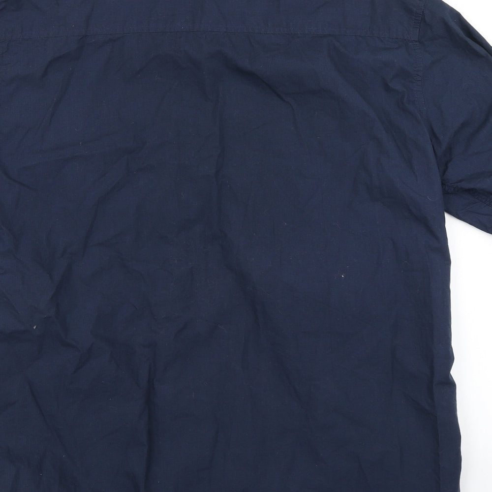 Mens UK Size L Brooker Blue Button-Up Short Sleeve Casual Shirt