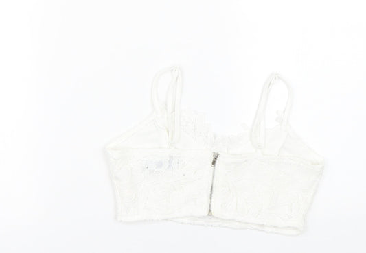 Missguided Womens White Floral Cropped Tank Size 4