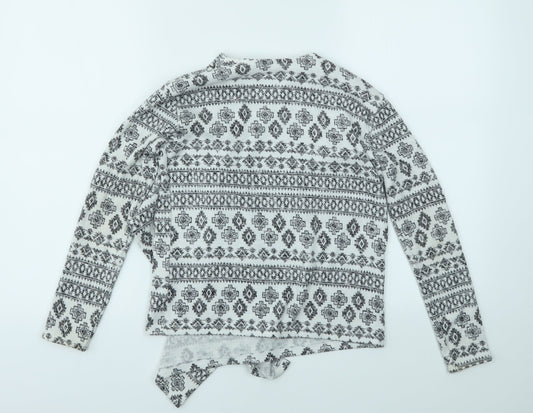 H&M Girls Grey Geometric Cardigan Jumper Size 9-10 Years