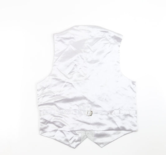 1860 Menswear Mens Silver Geometric  Jacket Suit Waistcoat Size L