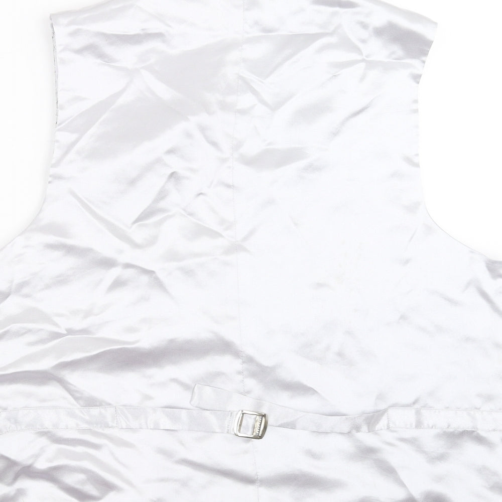 1860 Menswear Mens Silver Geometric Jacket Suit Waistcoat Size L