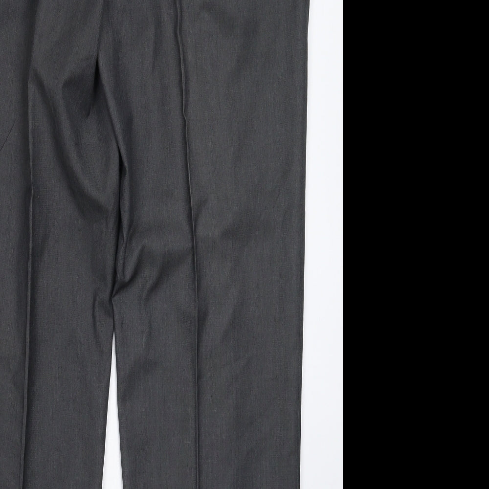 Brand and care label for Brentwood men’s grey dress pants trousers, size 36, 31-inch leg