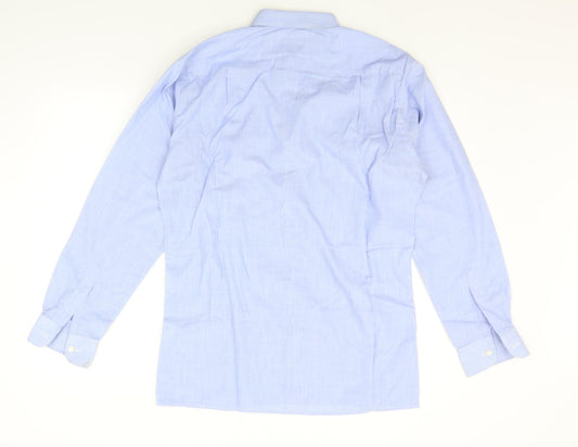 Mens UK Size 15 The Burton Collection Blue Button-Up Long Sleeve Casual Shirt