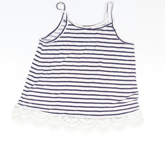 H&M Girls Blue Striped Basic T-Shirt Size 9-10 Years