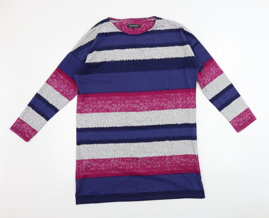 Additional front view of Bonmarché women’s blue striped a-line, size UK 14