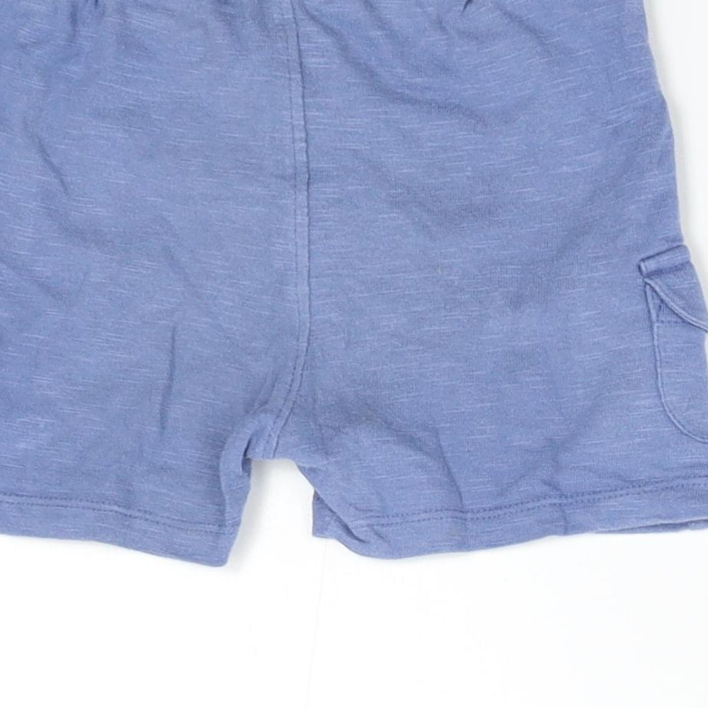 Brand and care label for Marks & Spencer Baby Blue Cargo Trousers, size 12-18, Months - Short