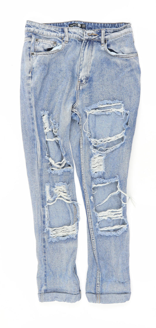 Additional front view of Boohoo women’s blue straight jeans, size UK 10, 26-inch leg