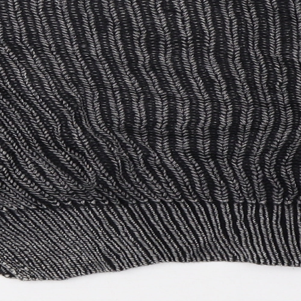 Brand and care label for H&M women’s grey pullover sweatshirt, size S
