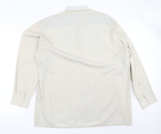 Mens UK Size 17 MC Beige Button-Up Long Sleeve Casual Shirt
