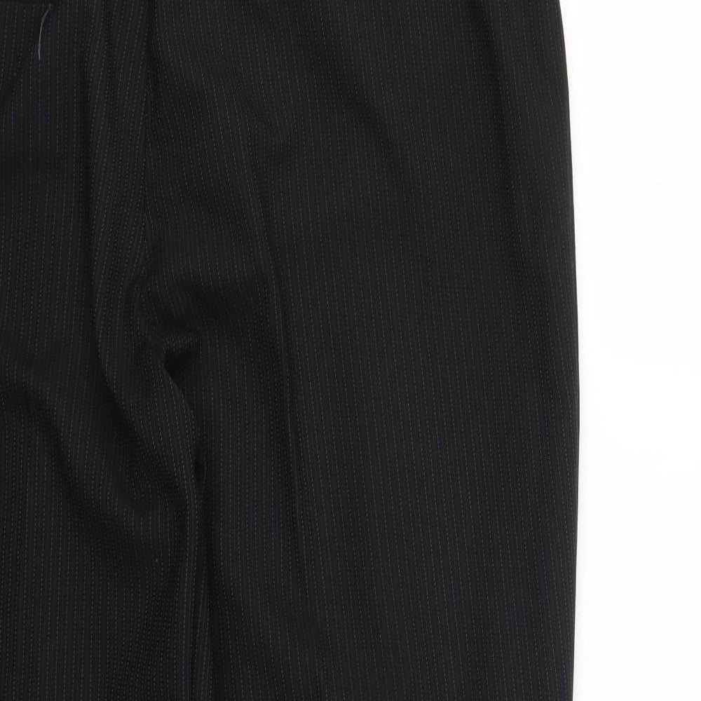 Brand and care label for F&F women’s black striped trousers, size UK 18, 25-inch leg
