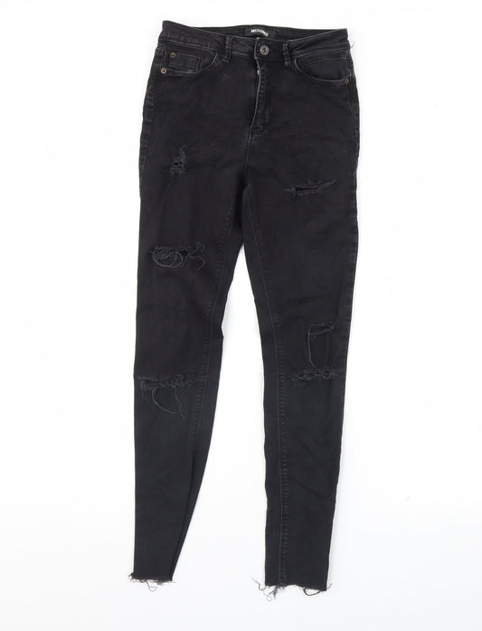 Additional front view of Missguided women’s black denim skinny jeans, size UK 6, 29-inch leg