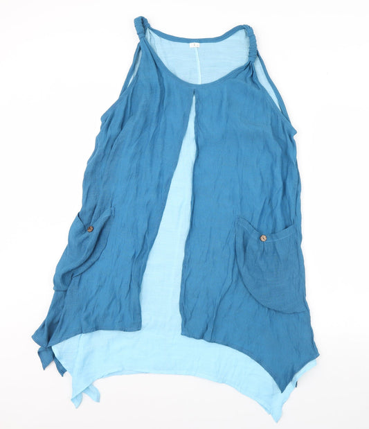 Additional front view of women’s blue fit & flare, size S