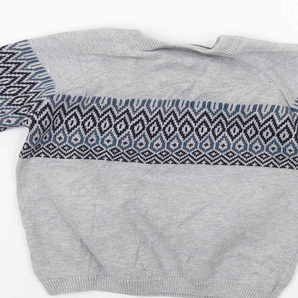 Brand and care label for Tu Baby Grey Geometric jumper, size 18-24, Months