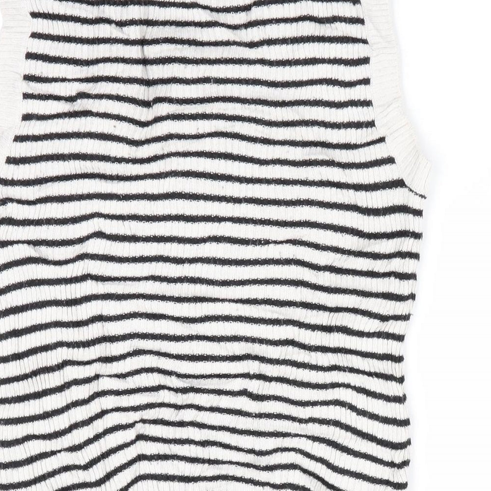 Brand and care label for H&M girls’ black striped vest jumper, size 9-10, years