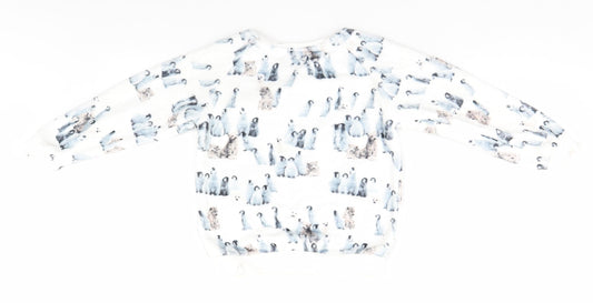 NEXT Girls White Animal Print Pullover Jumper Size 6 Years - Penguins
