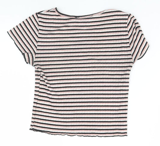 Primark Womens Grey Striped Basic T-Shirt Size 6