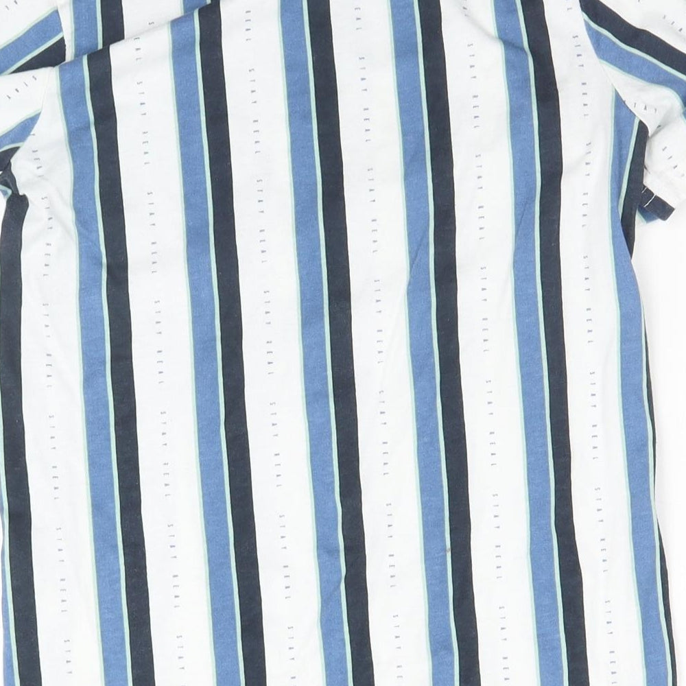 Brand and care label for George boys’ white striped basic t-shirt, size 9-10, years - stay real