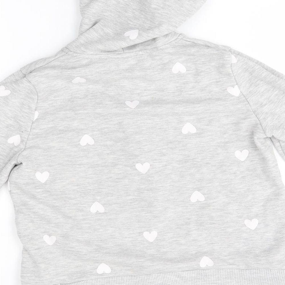 Brand and care label for H&M boys’ grey full zip hoodie, size 8-9, years