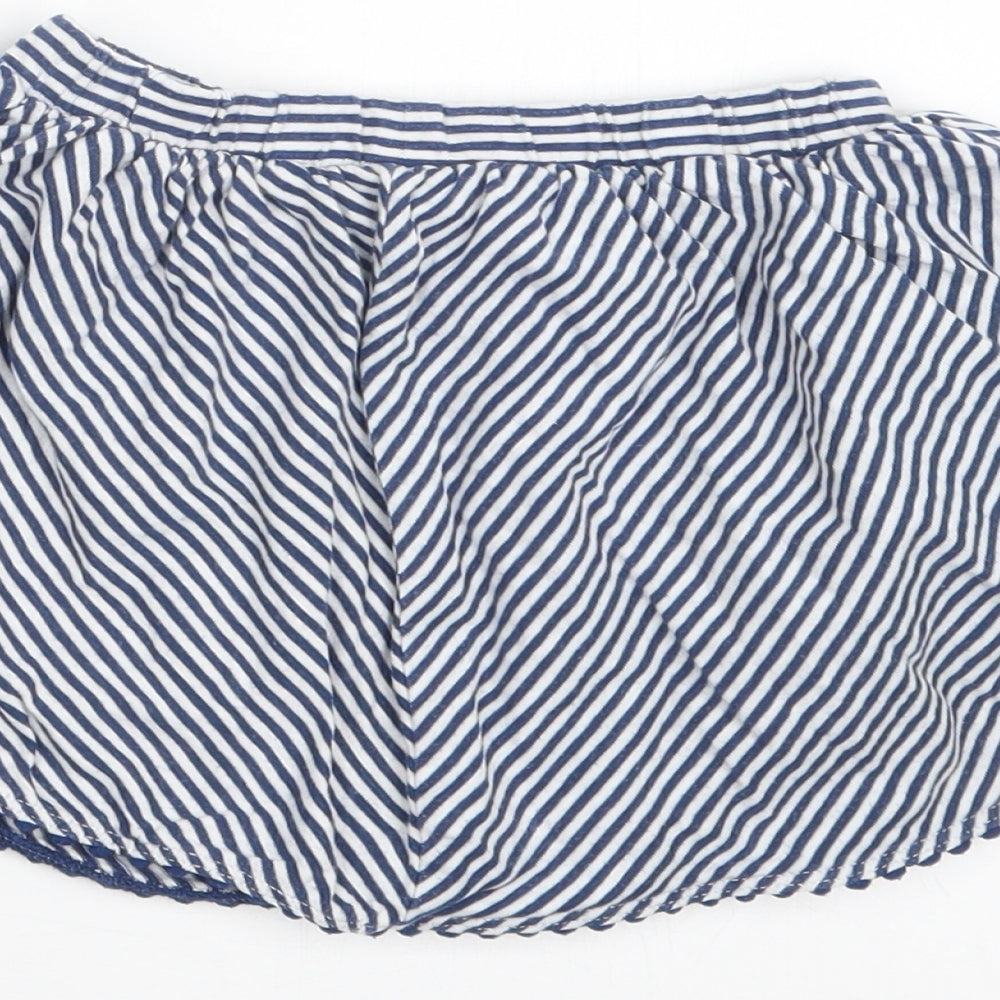 Brand and care label for Next girls’ blue striped hot pants shorts, size 2-3, years
