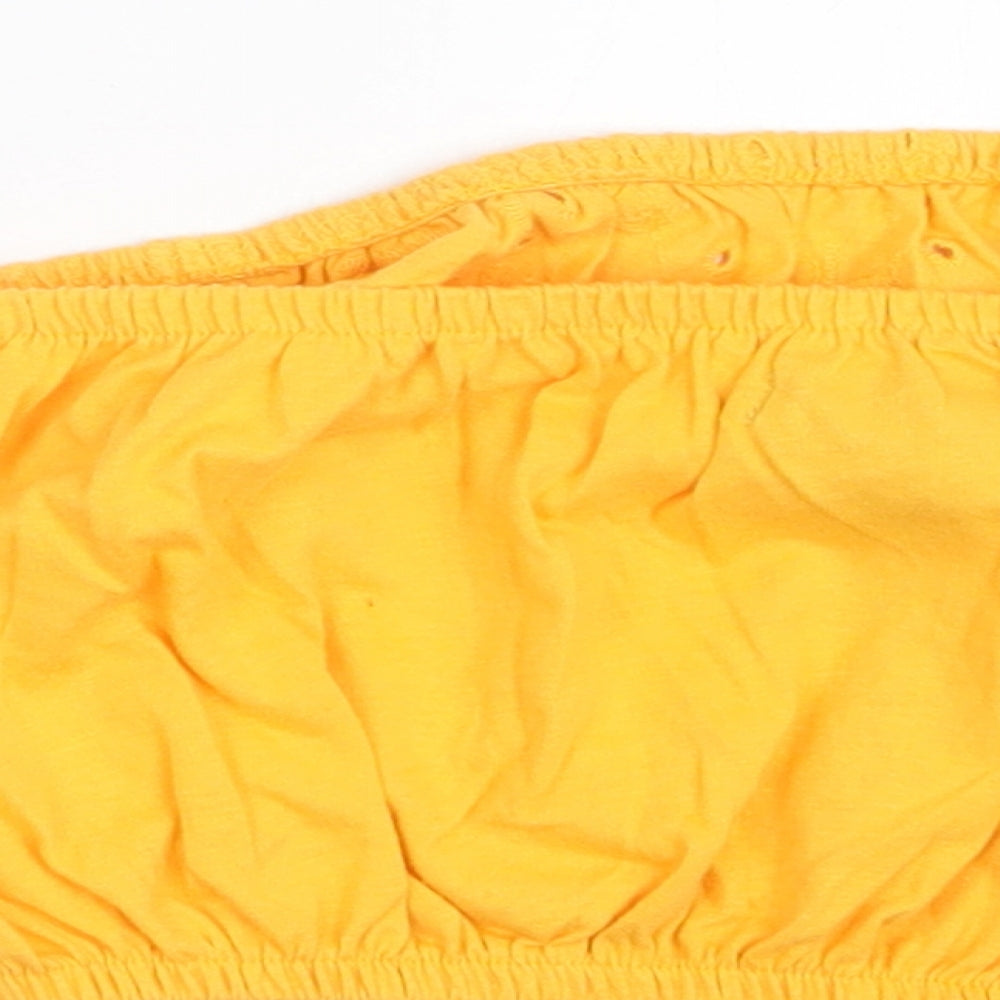 Brand and care label for Primark women’s yellow floral cropped t-shirt size 2xs