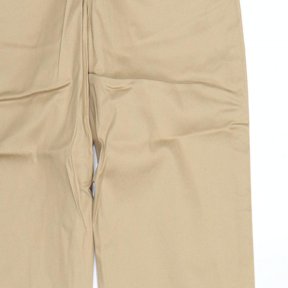 Brand and care label for Moose Golf Clothing women’s beige chino trousers, size UK 8, 33-inch leg