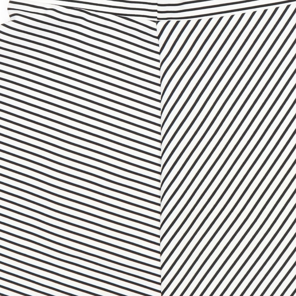 Brand and care label for Atmosphere women’s multicoloured striped a-line skirt, size UK 8