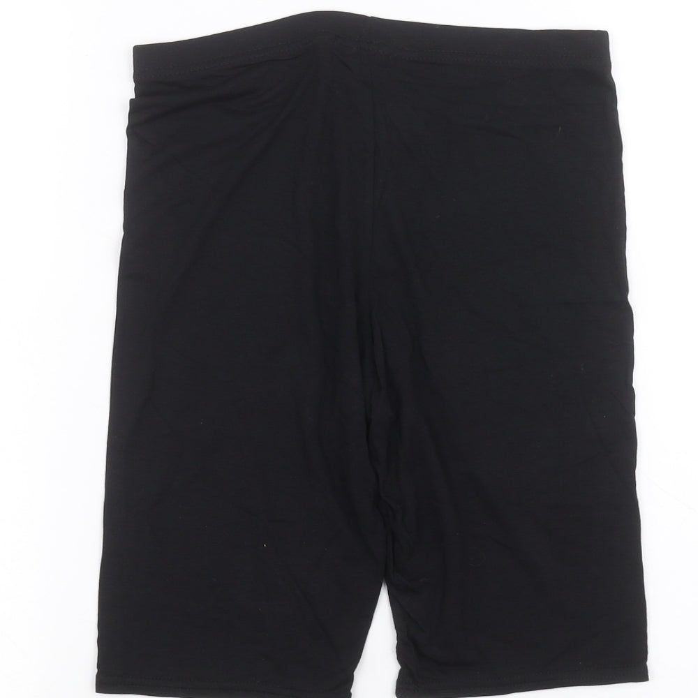 Brand and care label for Boohoo women’s black bermuda shorts, size UK 8